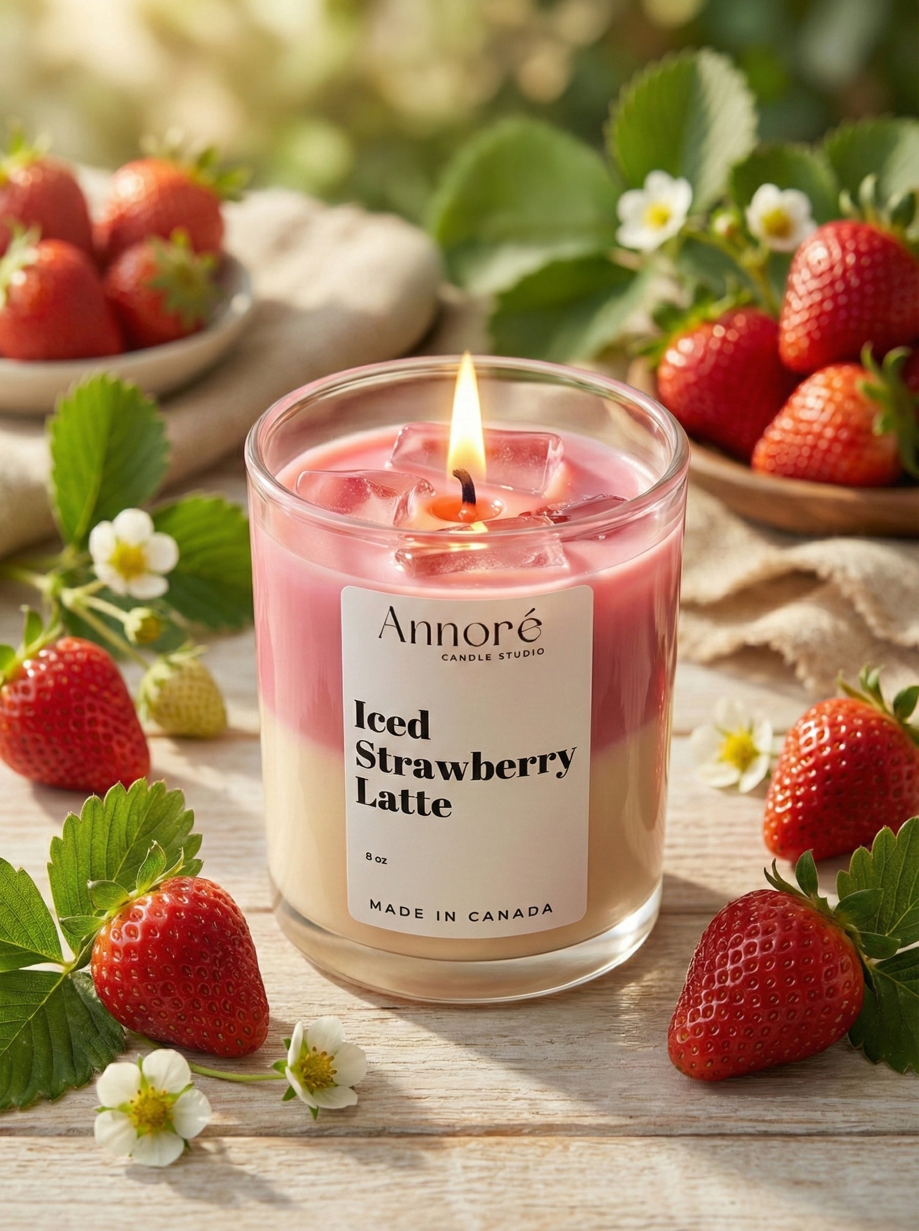 Iced Strawberry Latte | Handmade Scented Soy Wax Candle | 8 oz