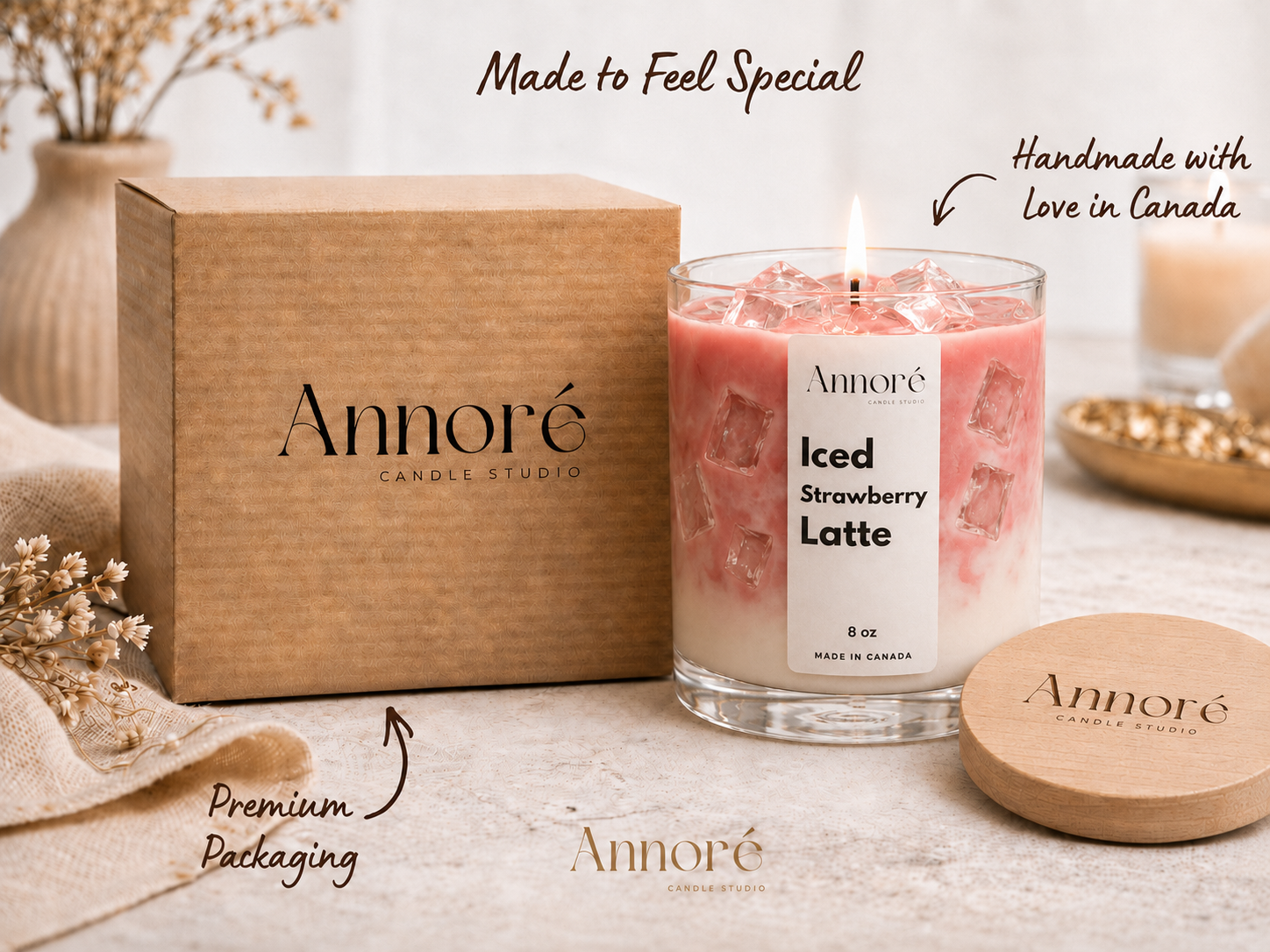 Iced Strawberry Latte | Handmade Scented Soy Wax Candle | 8 oz