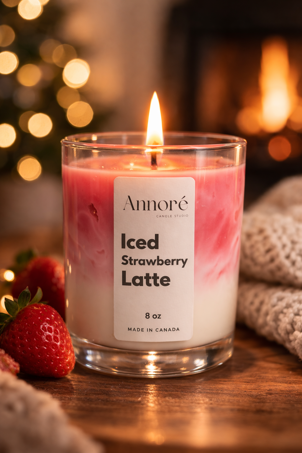 Iced Strawberry Latte | Handmade Scented Soy Wax Candle | 8 oz