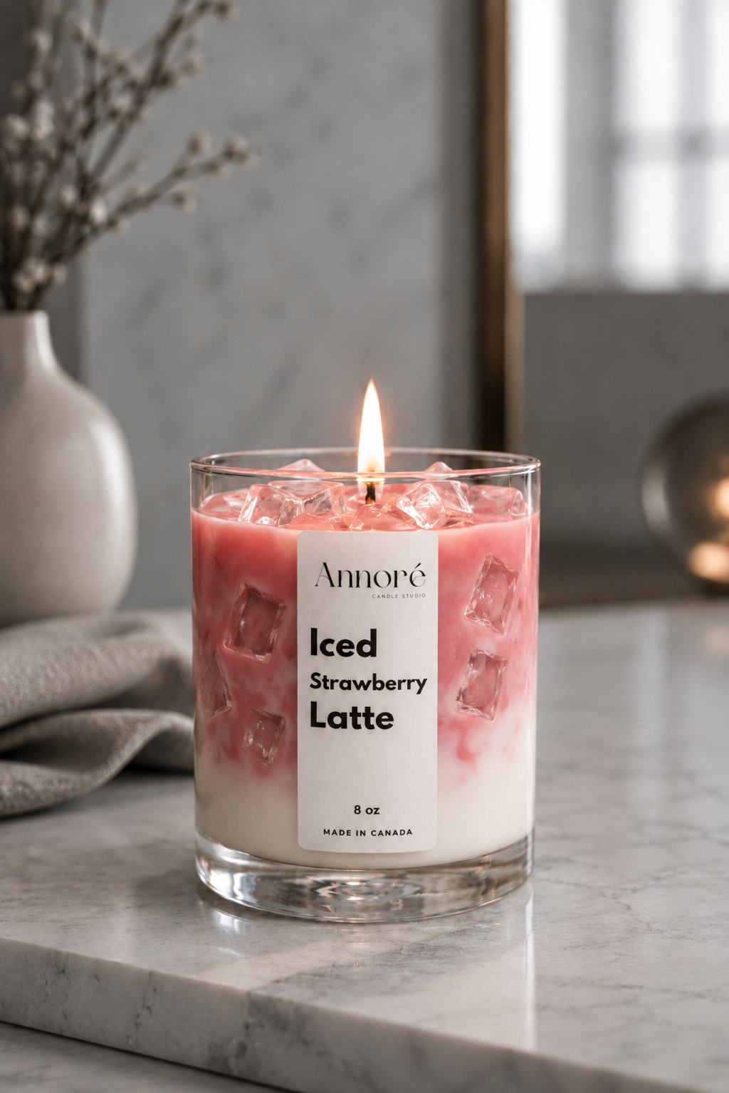 Iced Strawberry Latte | Handmade Scented Soy Wax Candle | 8 oz