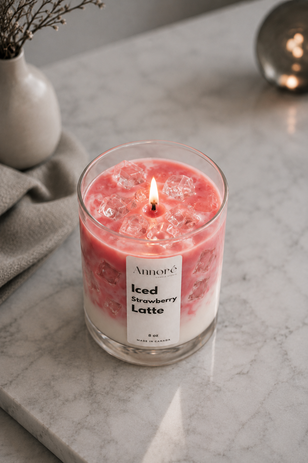 Iced Strawberry Latte | Handmade Scented Soy Wax Candle | 8 oz