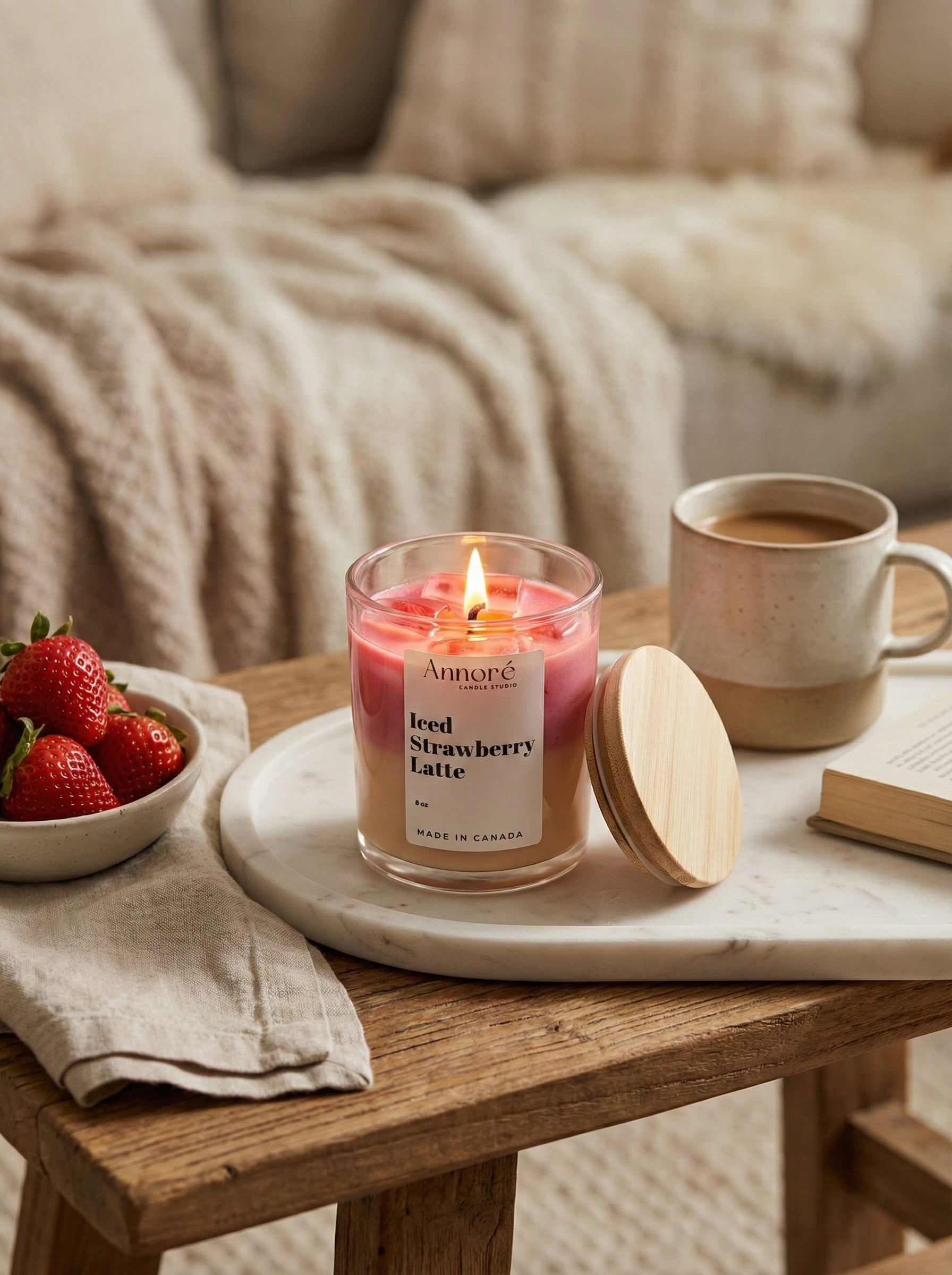 Iced Strawberry Latte | Handmade Scented Soy Wax Candle | 8 oz