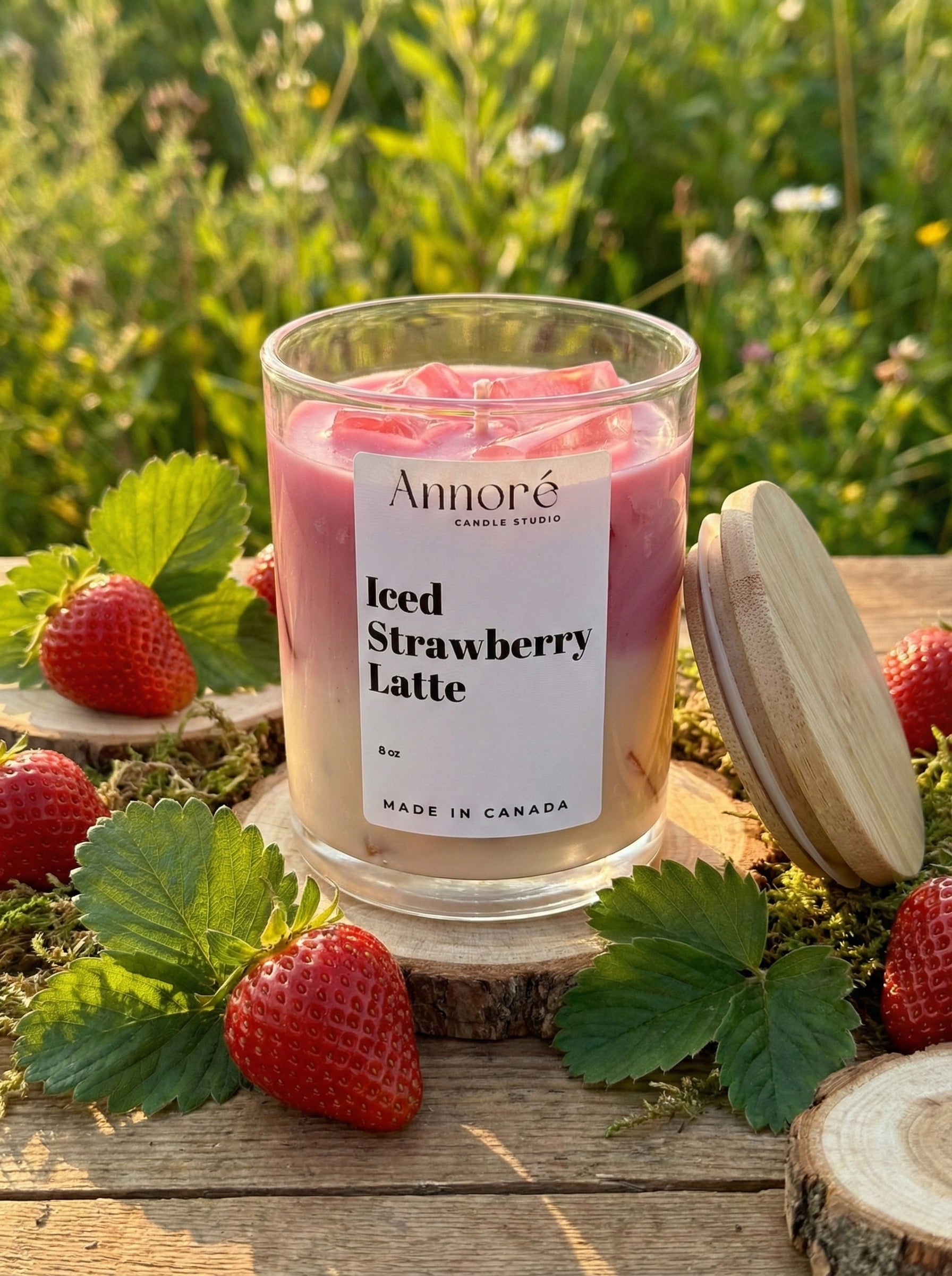 Iced Strawberry Latte | Handmade Scented Soy Wax Candle | 8 oz