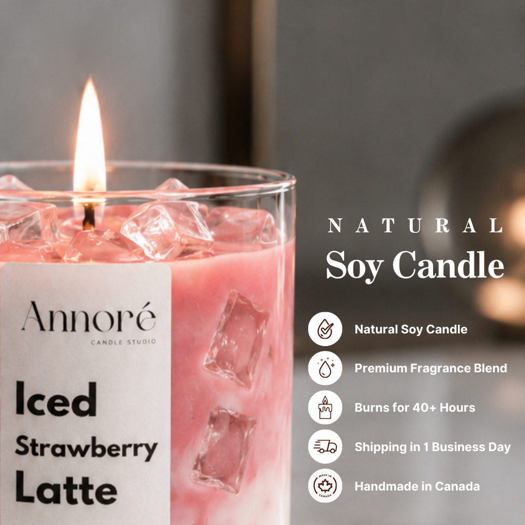 Iced Strawberry Latte | Handmade Scented Soy Wax Candle | 8 oz