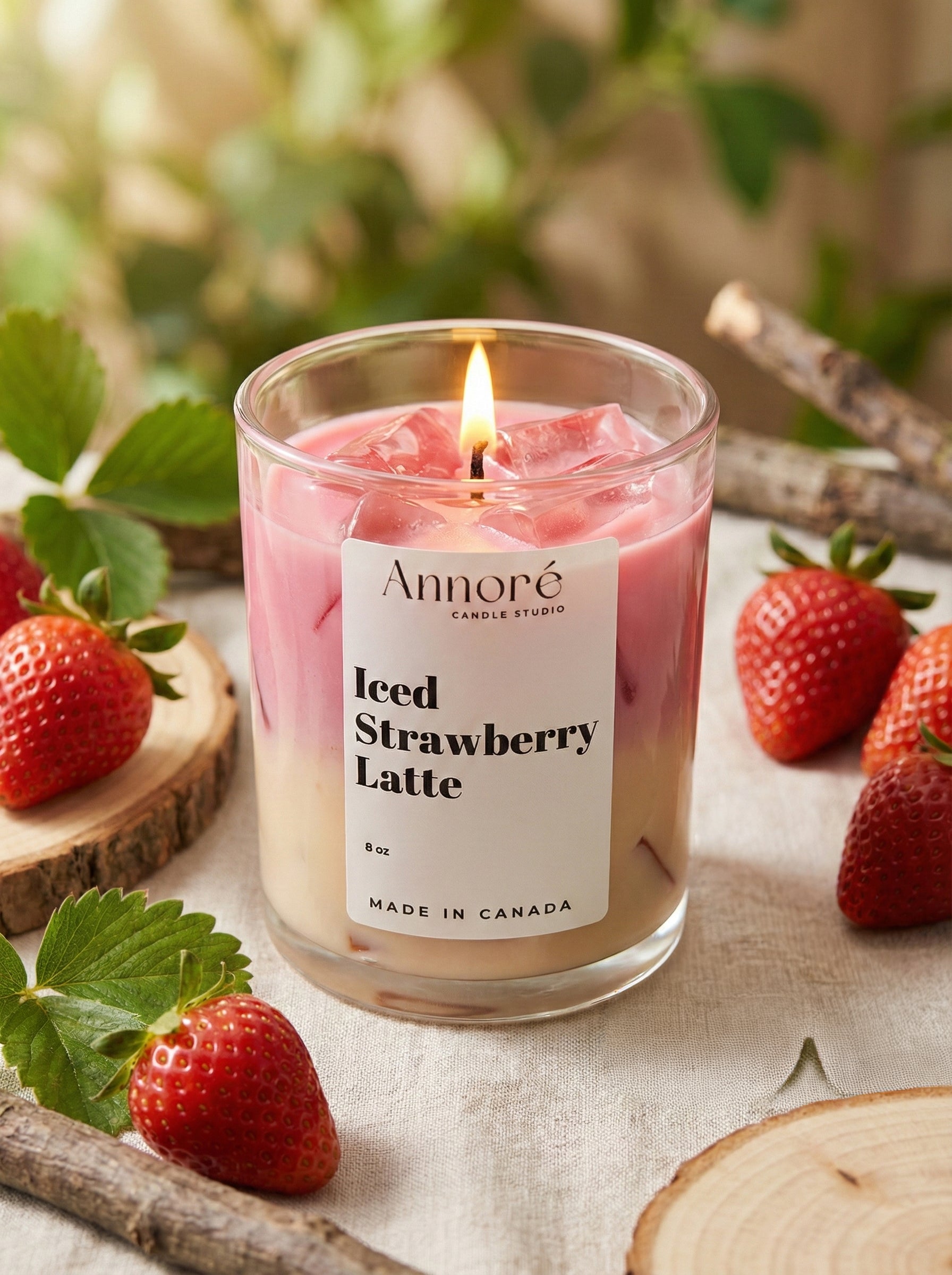Iced Strawberry Latte | Handmade Scented Soy Wax Candle | 8 oz