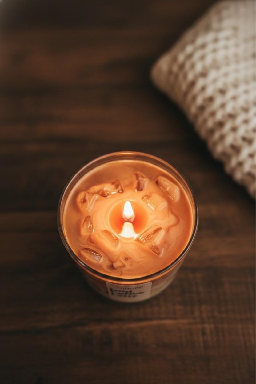 Iced Coffee Latte Candle | Soy Wax Coffee Candle with Wooden Lid | Coffee Lover Gift | Aesthetic Café Candle | Espresso Scented Handmade