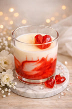 Handmade Soy Wax Candle – Sweetheart Red Swirl, Heart Topper (8oz, Personalized Label Available)