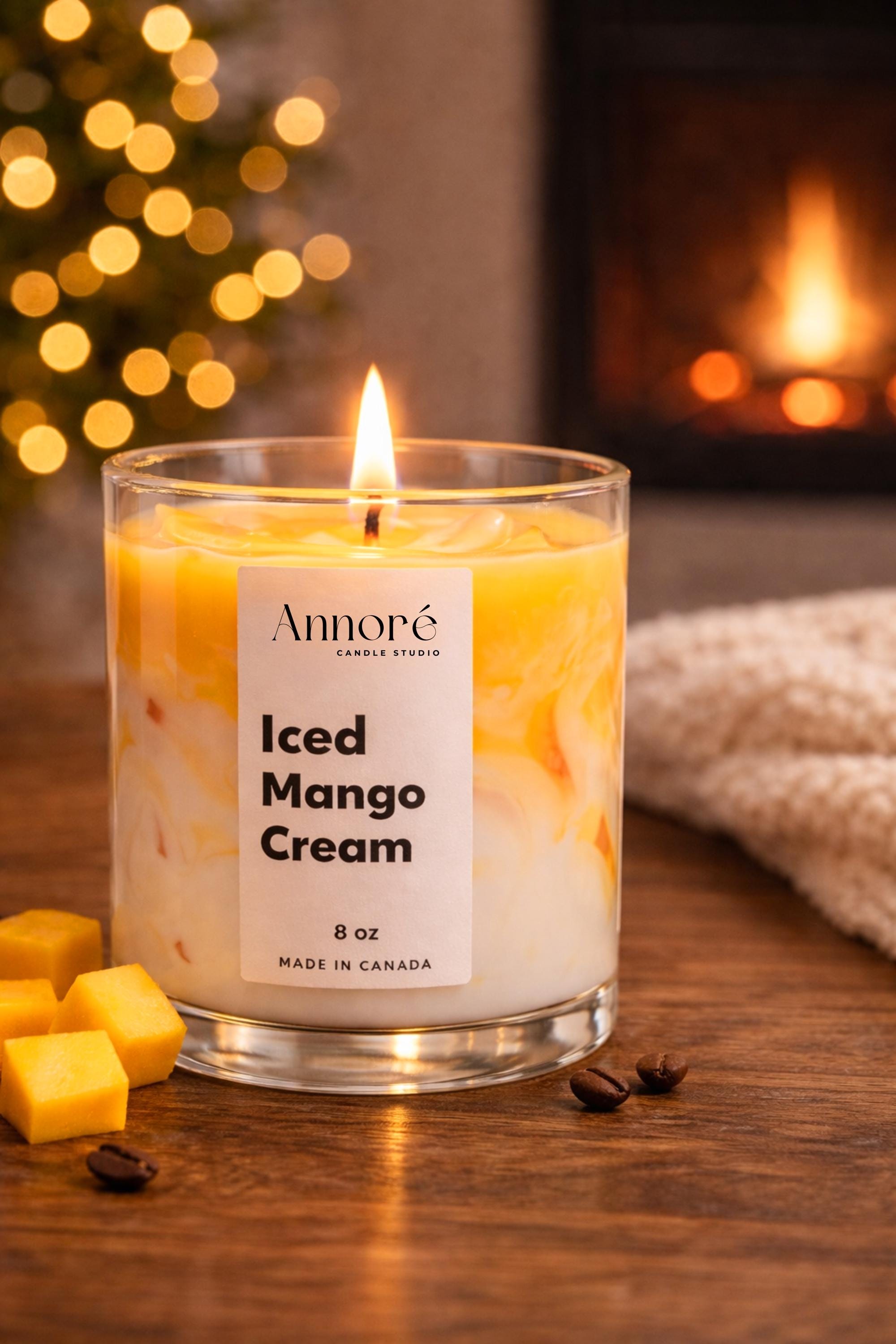Iced Mango Cream Soy Candle | Aesthetic Dessert Candle | Hand-Poured 8oz Mango Scented Candle | Gift for Her | Handmade in Canada