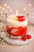 Handmade Soy Wax Candle – Sweetheart Red Swirl, Heart Topper (8oz, Personalized Label Available)