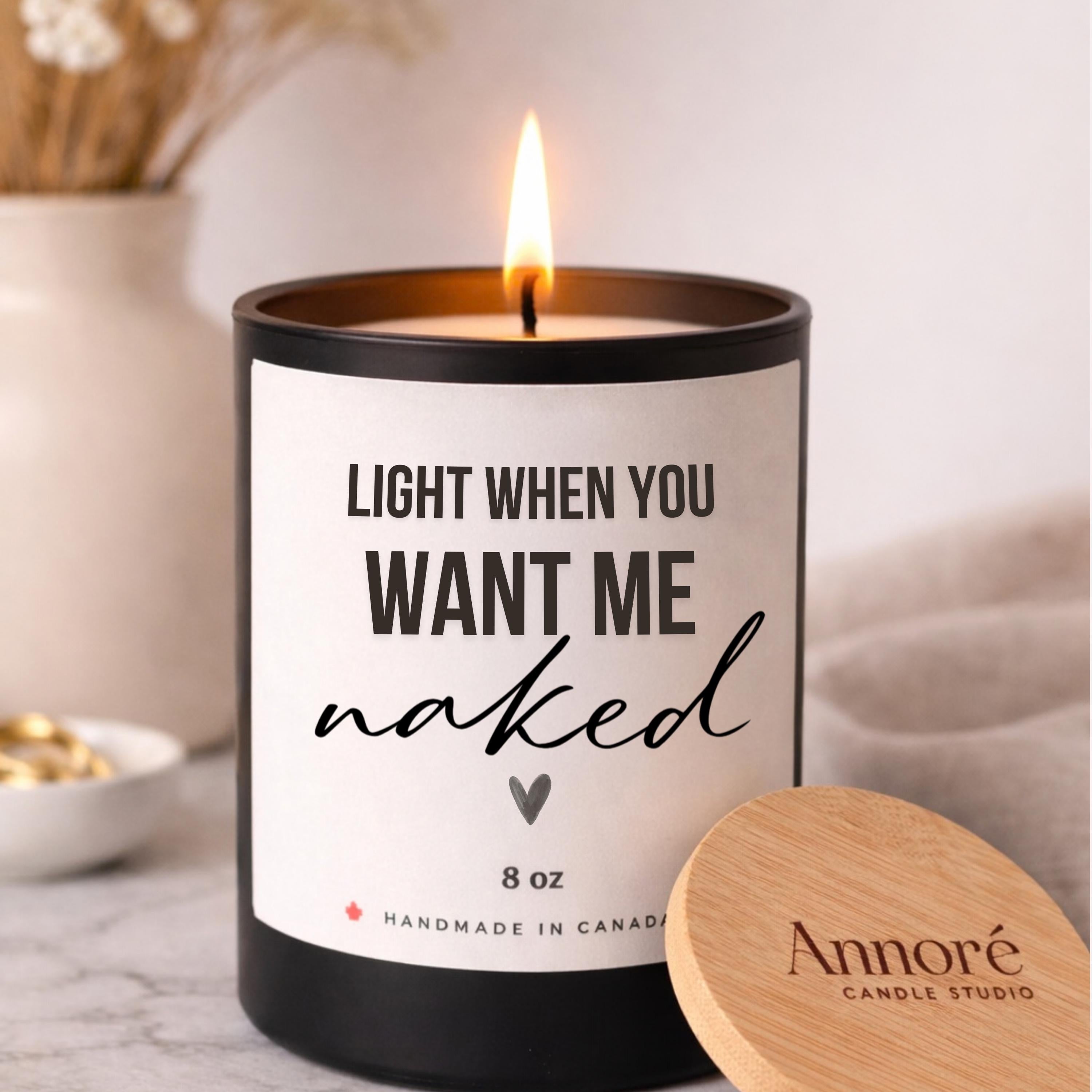 Scented Soy Candle, Romantic Anniversary Gift, Playful Message, 8oz Amber Jar