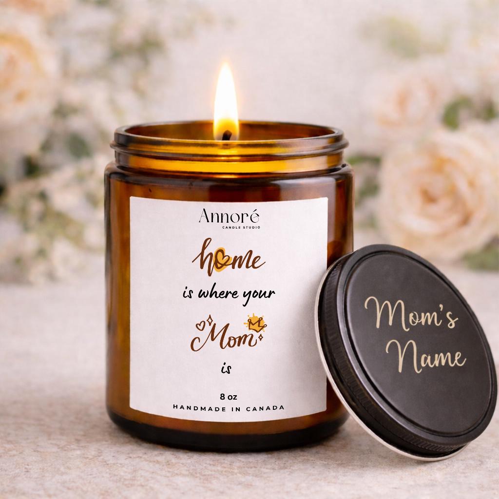 Personalized "Home is Where Mom Is" Candle – Mother's Day Gift for Mom, Grandma, Stepmom