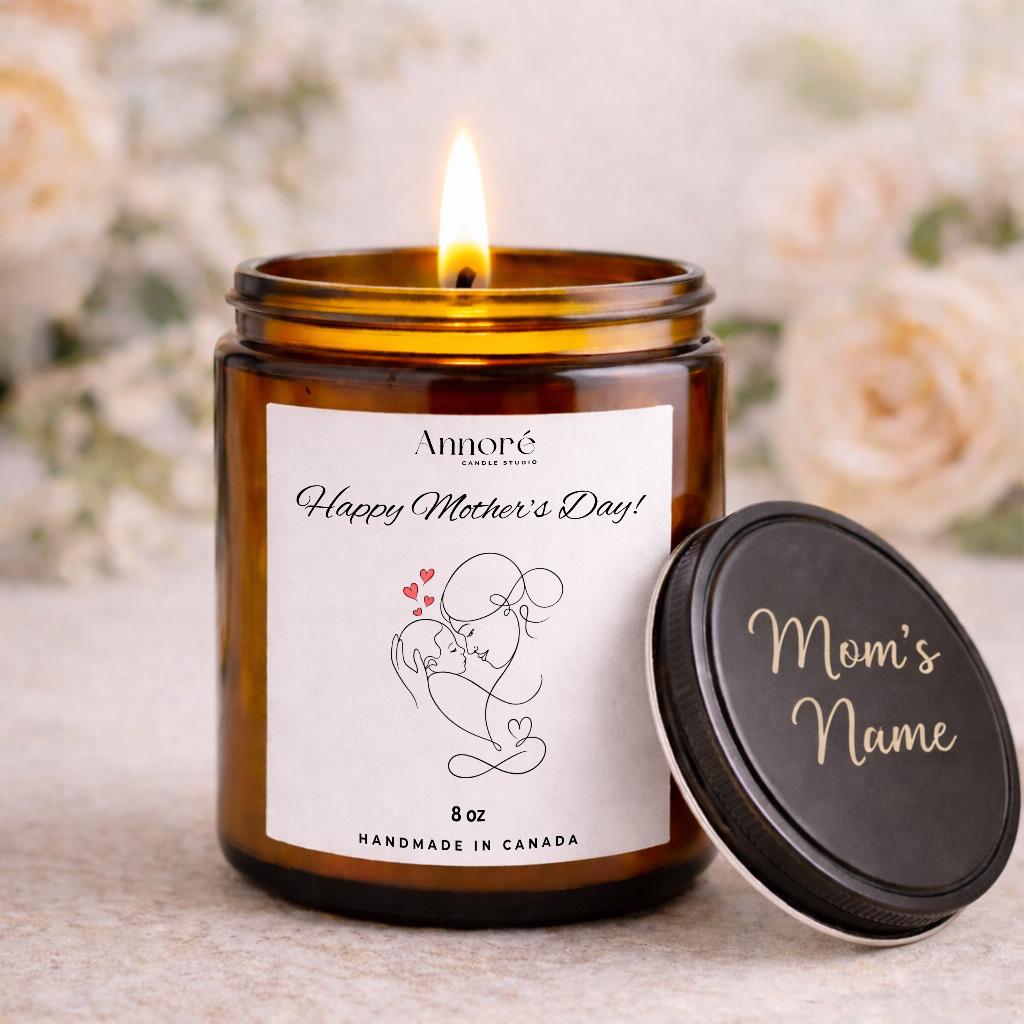 Personalized Mother & Baby Line Art Candle – Elegant Mother's Day Gift for Mom