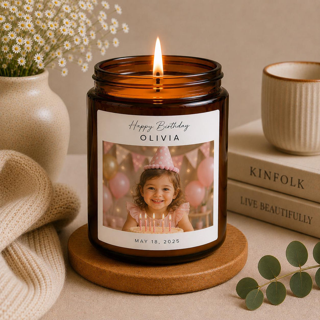 Custom Birthday Photo Candle | Personalized Kids Birthday Gift | Child Photo Candle | Happy Birthday Keepsake | Custom Photo Candle Gift