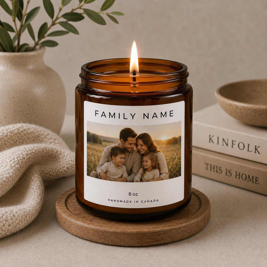 Custom Family Photo Candle | Personalized Family Name Gift | Family Portrait Keepsake Candle | Housewarming Home Decor Gift | Photo Candle