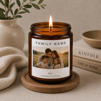 Custom Family Photo Candle | Personalized Family Name Gift | Family Portrait Keepsake Candle | Housewarming Home Decor Gift | Photo Candle