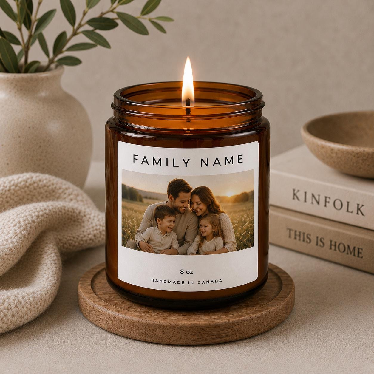 Custom Family Photo Candle | Personalized Family Name Gift | Family Portrait Keepsake Candle | Housewarming Home Decor Gift | Photo Candle