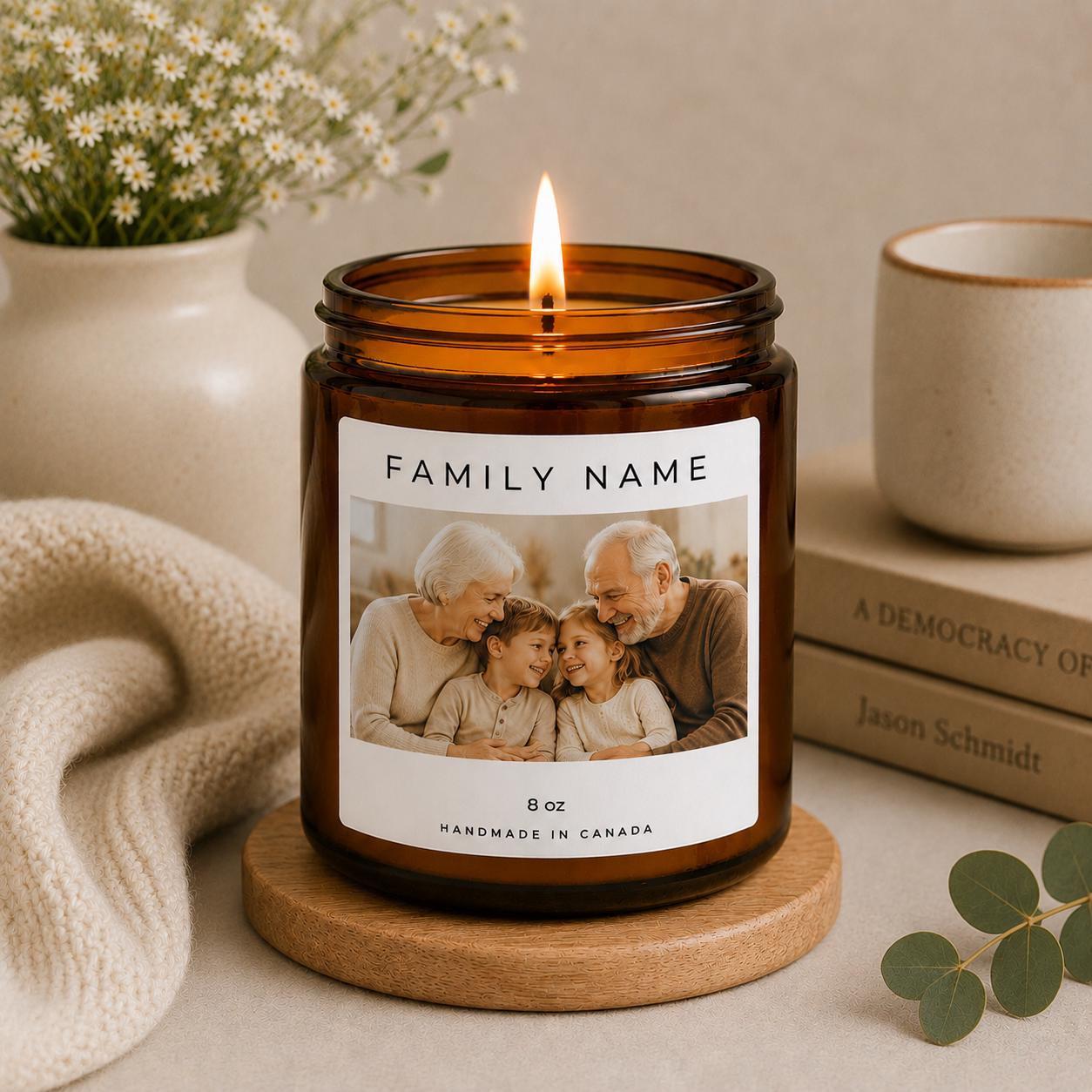 Custom Grandparents Photo Candle | Personalized Gift for Grandma Grandpa | Grandchildren Keepsake Gift | Family Name Candle | Photo Gift