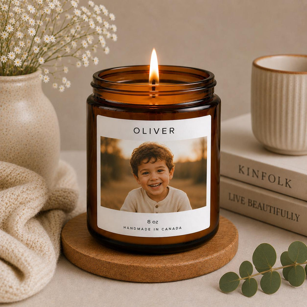 Custom Child Portrait Photo Candle | Personalized Kids Keepsake Gift | Baby Photo Candle with Name | Gift for Mom Dad | Nursery Decor Gift