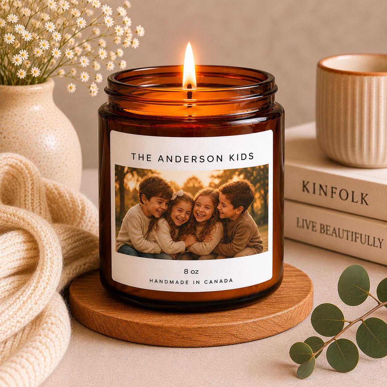 Custom Siblings Photo Candle | Personalized Kids Keepsake Gift | Brother Sister Candle | Gift for Grandparents from Grandkids | Family Gift