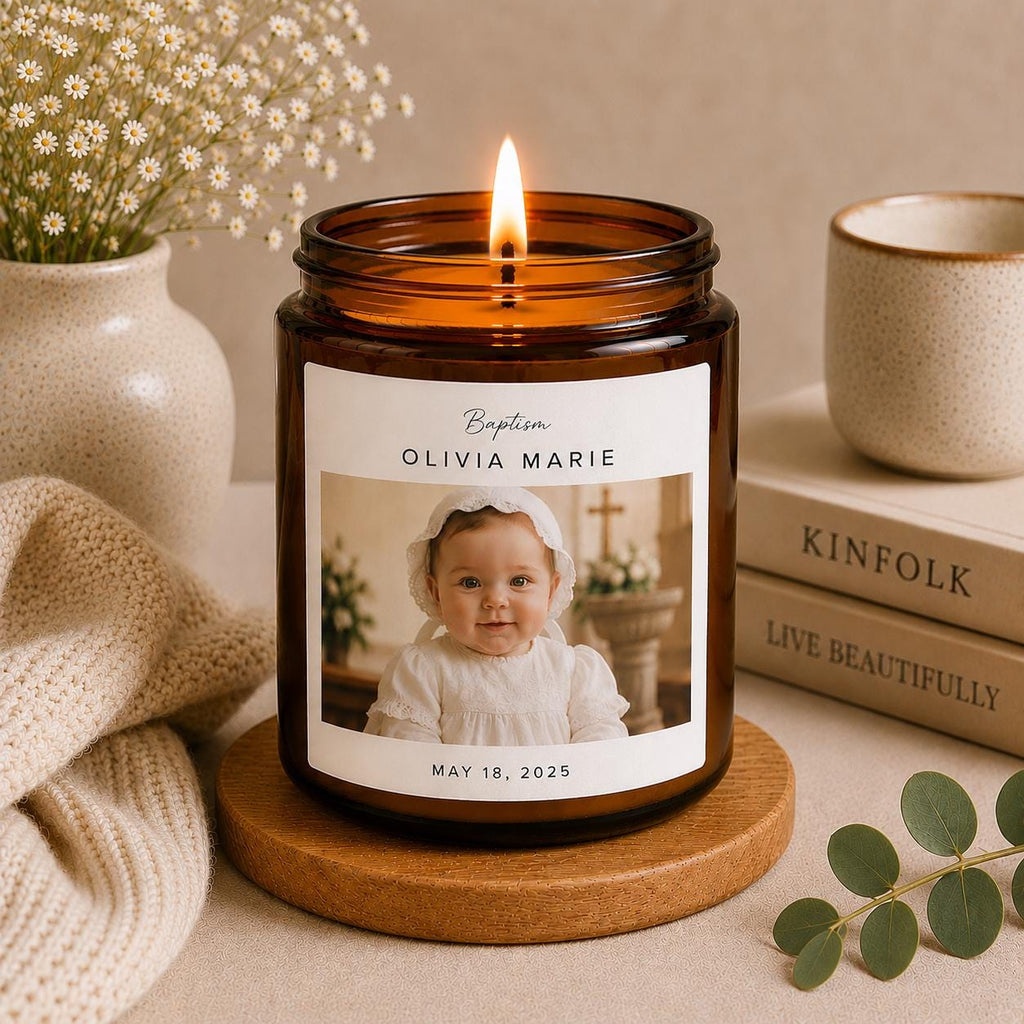 Custom Baptism Photo Candle | Personalized Christening Gift | Baby Photo Keepsake | Godparent Gift | Custom Photo Candle