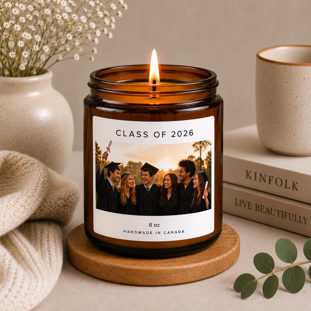 Custom Graduation Photo Candle | Class of 2026 Gift | Personalized Grad Keepsake | University College High School Grad Gift | Photo Candle
