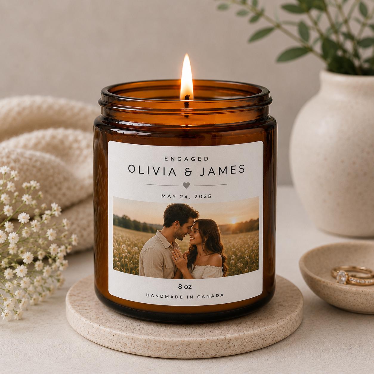 Custom Engagement Photo Candle | Personalized Engaged Gift | Couples Engagement Keepsake | Bridal Shower Gift | Custom Photo Candle
