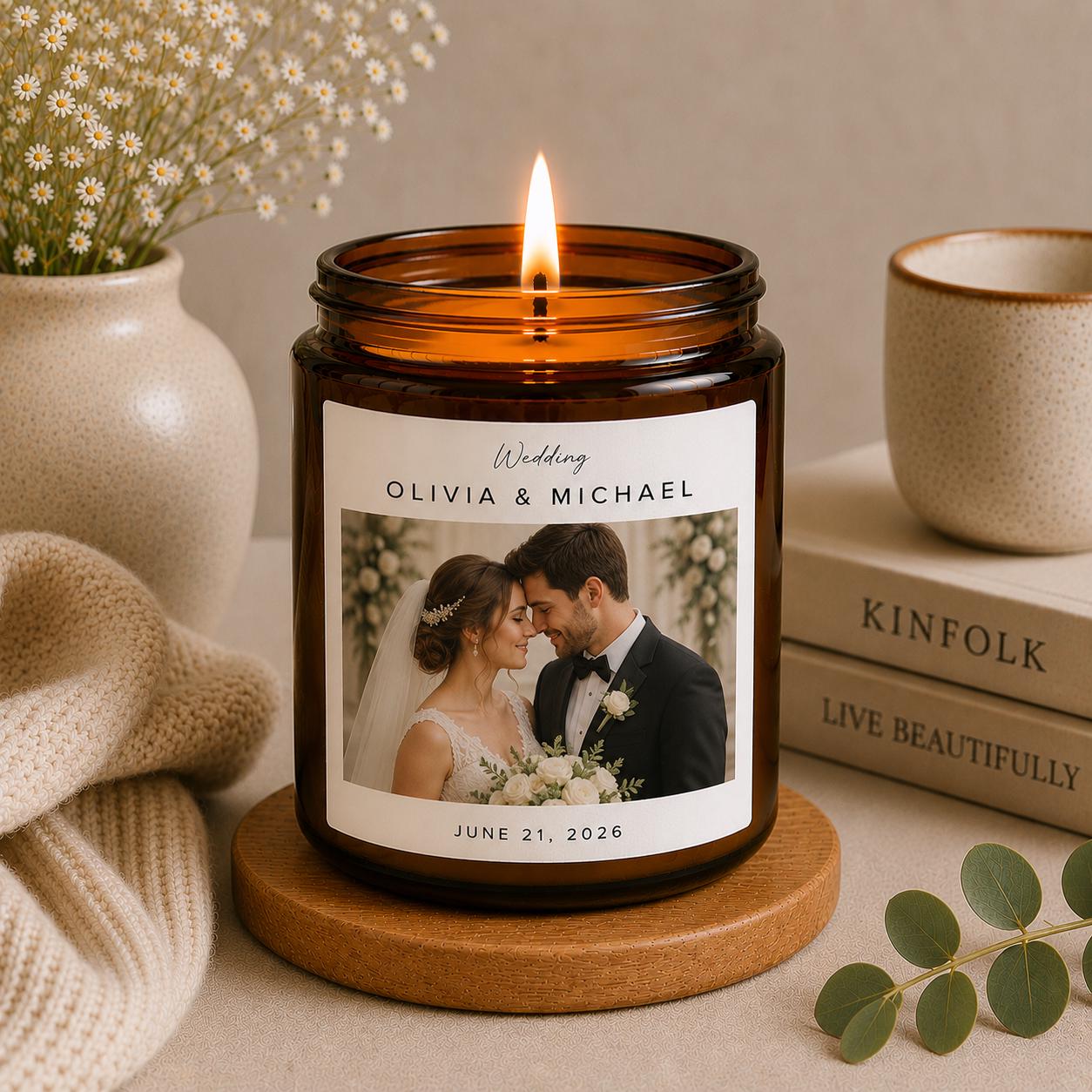 Custom Wedding Photo Candle | Personalized Wedding Gift | Bride and Groom Keepsake | Wedding Favor Candle | Custom Photo Candle Gift