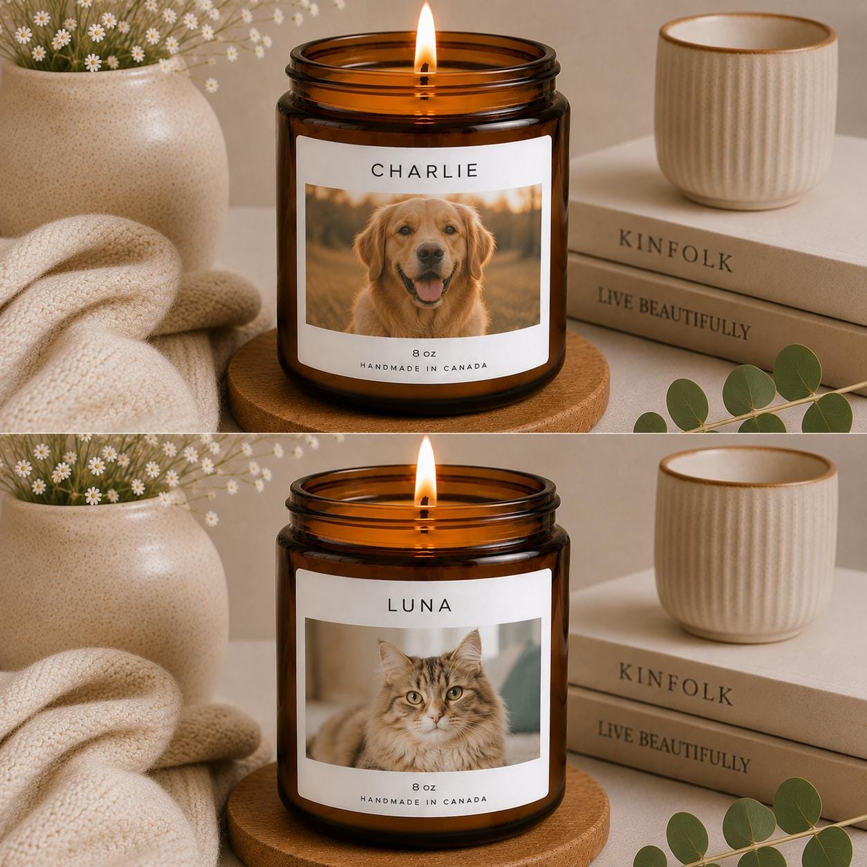 Custom Dog Photo Candle | Personalized Pet Gift | Dog Memorial Candle | Gift for Dog Mom Dog Dad | Pet Portrait Keepsake Candle