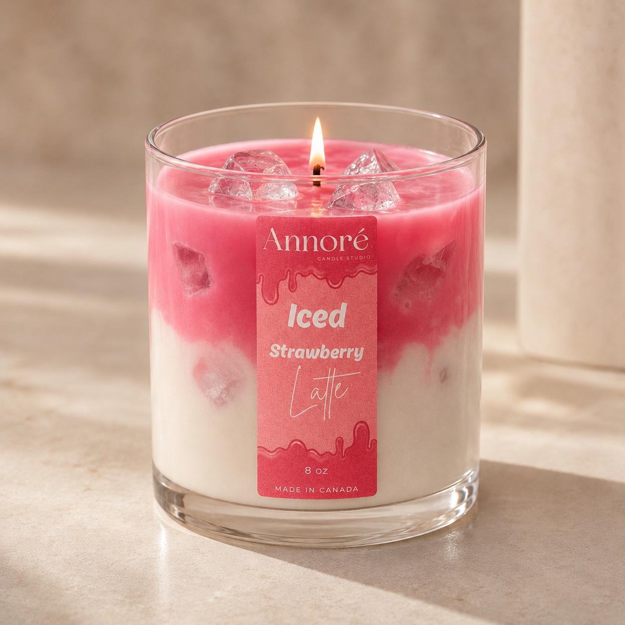 Iced Strawberry Latte Soy Candle | Aesthetic Dessert Candle | Hand-Poured 8oz Scented Candle | Gift for Her | Handmade in Canada