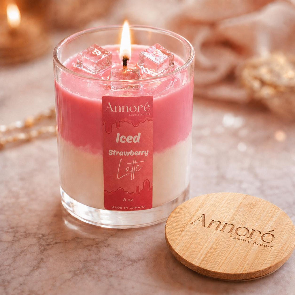 Iced Strawberry Latte Soy Candle | Aesthetic Dessert Candle | Hand-Poured 8oz Scented Candle | Gift for Her | Handmade in Canada