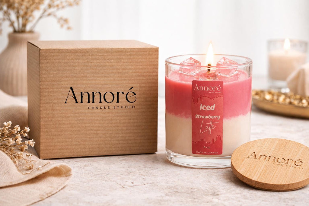 Iced Strawberry Latte Soy Candle | Aesthetic Dessert Candle | Hand-Poured 8oz Scented Candle | Gift for Her | Handmade in Canada