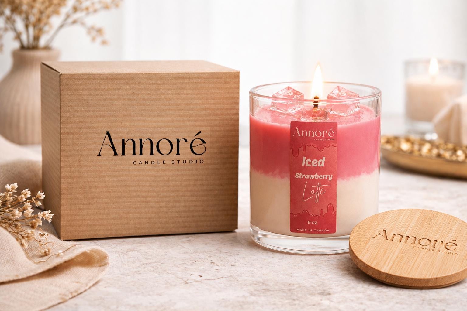 Iced Strawberry Latte Soy Candle | Aesthetic Dessert Candle | Hand-Poured 8oz Scented Candle | Gift for Her | Handmade in Canada