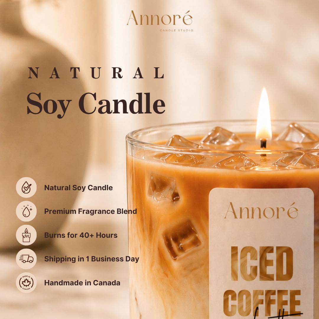 Iced Coffee Latte Candle | Soy Wax Coffee Candle with Wooden Lid | Coffee Lover Gift | Aesthetic Café Candle | Espresso Scented Handmade