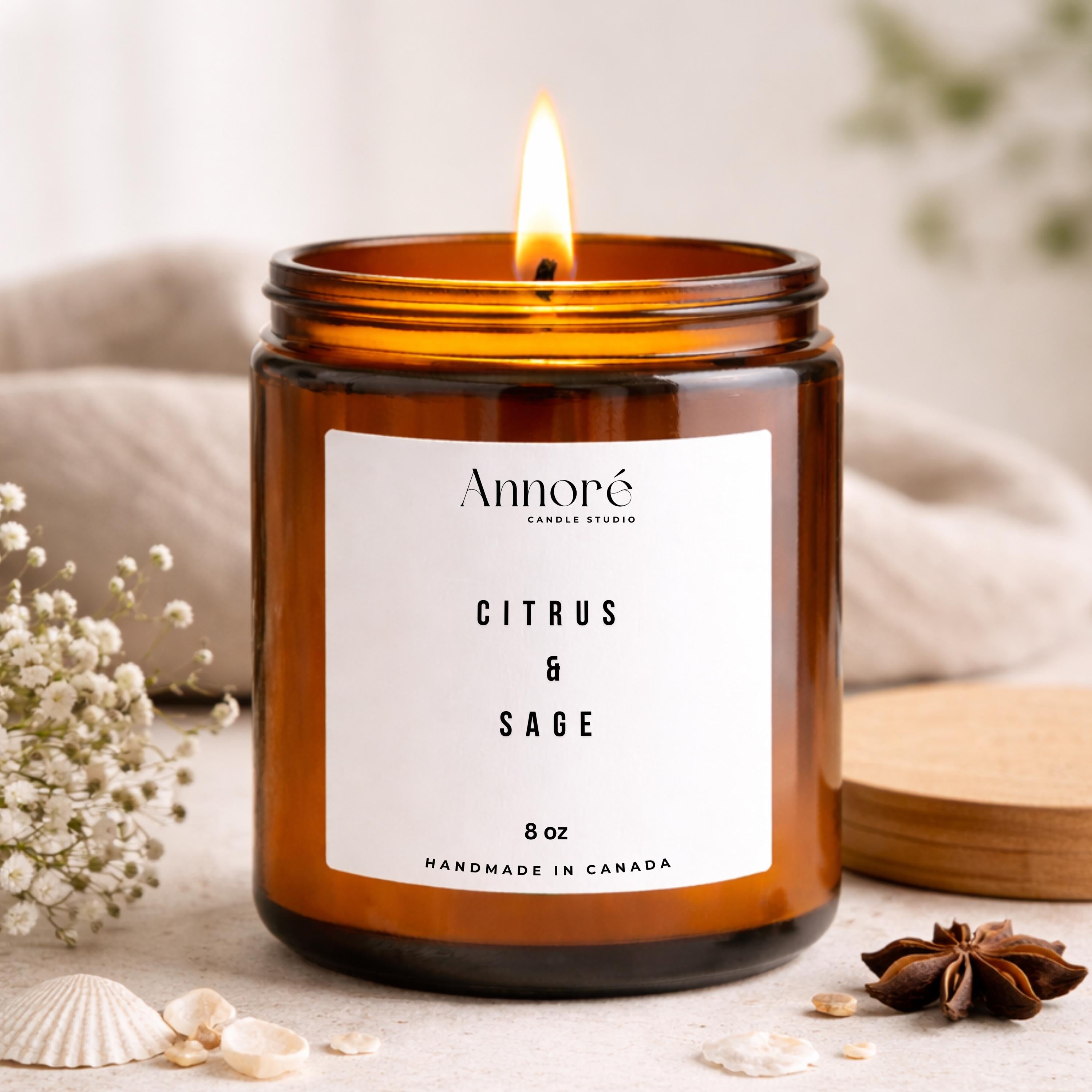 Citrus & Sage Soy Candle | Hand-Poured 8oz Fresh Scented Candle | Zesty Citrus Herbs and Cedar | Energizing Spa Gift | Handmade in Canada