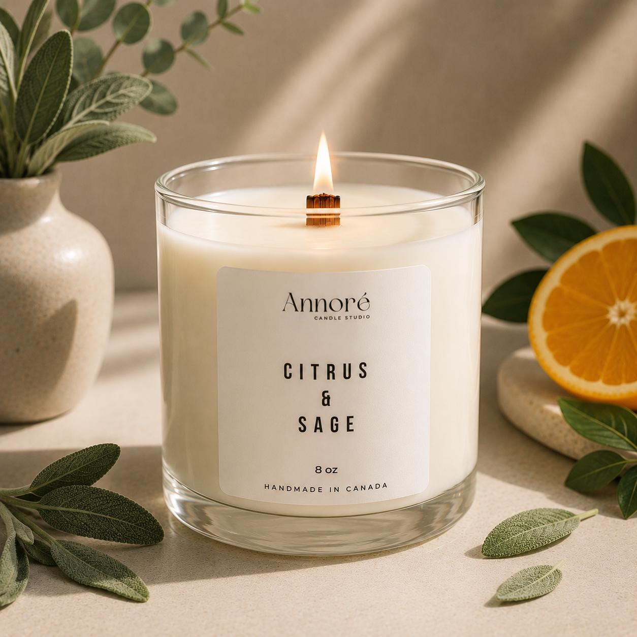 Citrus & Sage Soy Candle | Hand-Poured 8oz Fresh Scented Candle | Zesty Citrus Herbs and Cedar | Energizing Spa Gift | Handmade in Canada
