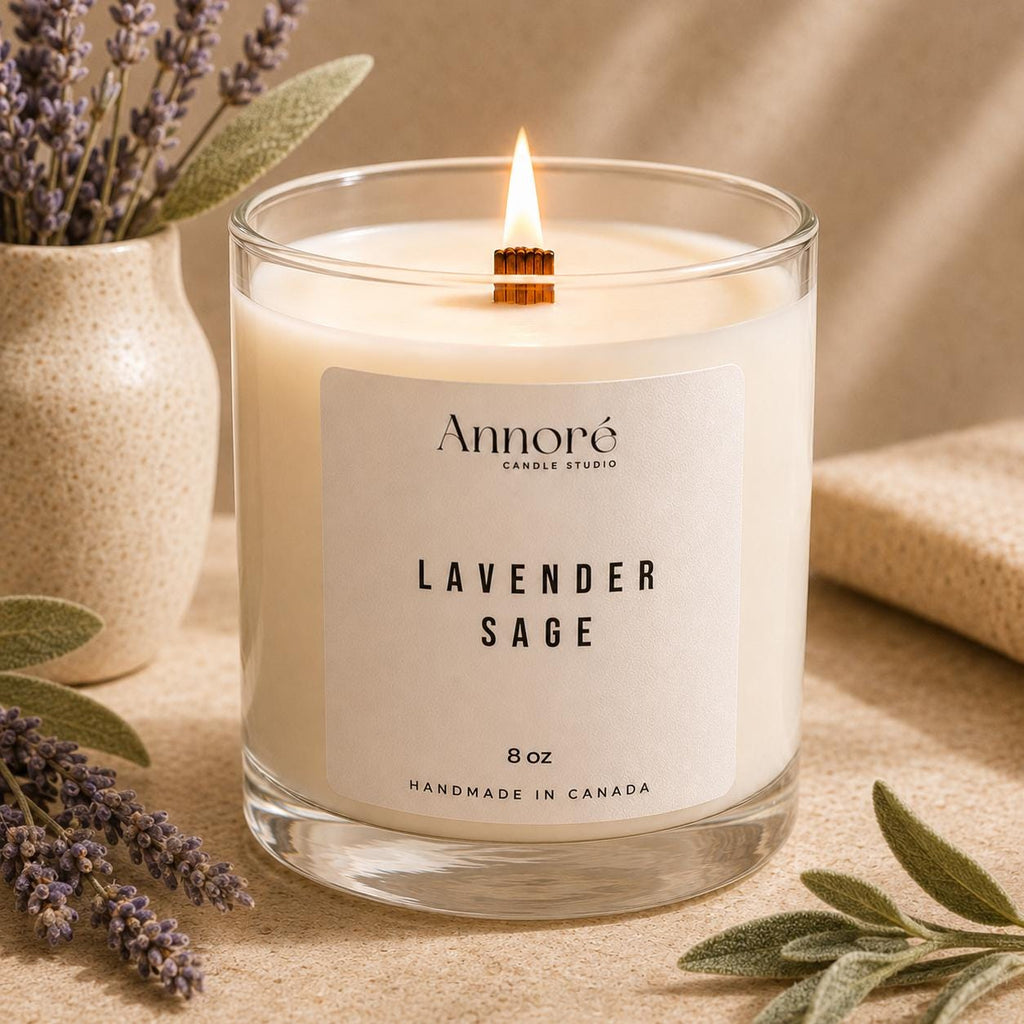Lavender Sage Soy Candle | Hand-Poured 8oz Spa Aromatherapy Candle | Fresh Herbal Citrus Scent | Calming Gift | Handmade in Canada