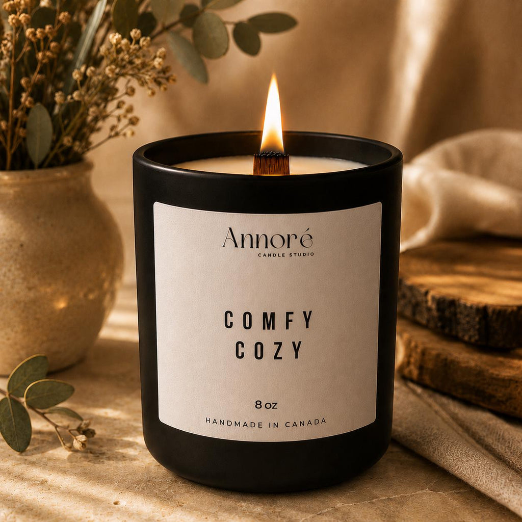 Comfy Cozy Soy Candle | Hand-Poured 8oz Fresh Linen Scented Candle | Warm Blanket Amber & Clean Cotton | Cozy Gift | Handmade in Canada