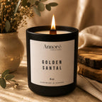 Golden Santal Soy Candle | Hand-Poured 8oz Luxury Scented Candle | Warm Amber Sandalwood & Cashmere | Cologne-Inspired Gift | Handmade in CA