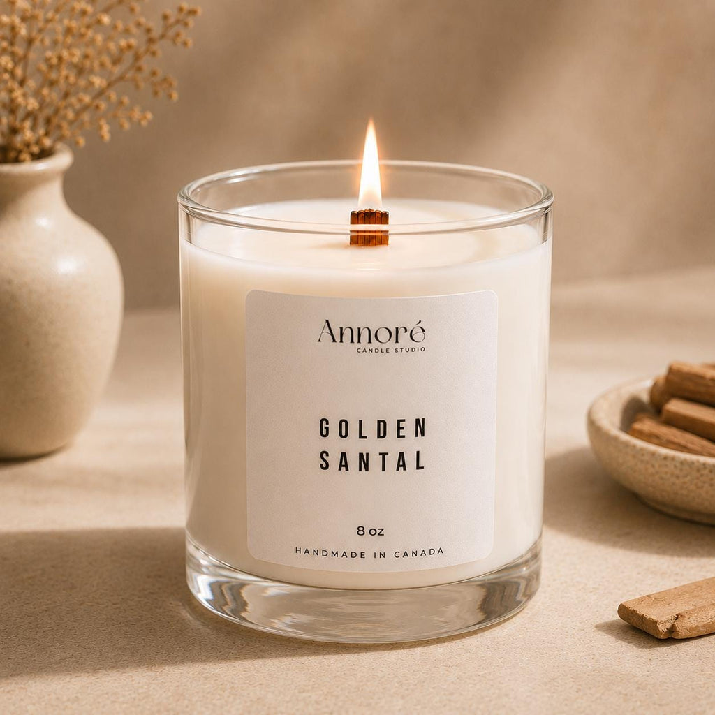 Golden Santal Soy Candle | Hand-Poured 8oz Luxury Scented Candle | Warm Amber Sandalwood & Cashmere | Cologne-Inspired Gift | Handmade in CA
